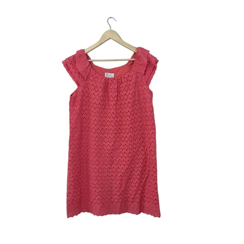 Riley 16 Dress Eyelet Embroidered Cotton Short Sleeve Pink Knee Length Womens